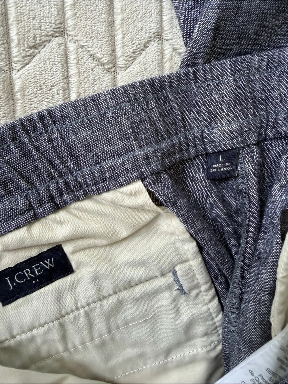 J. Crew Men's Heather Navy Cotton-Linen Drawstring Pants size Large